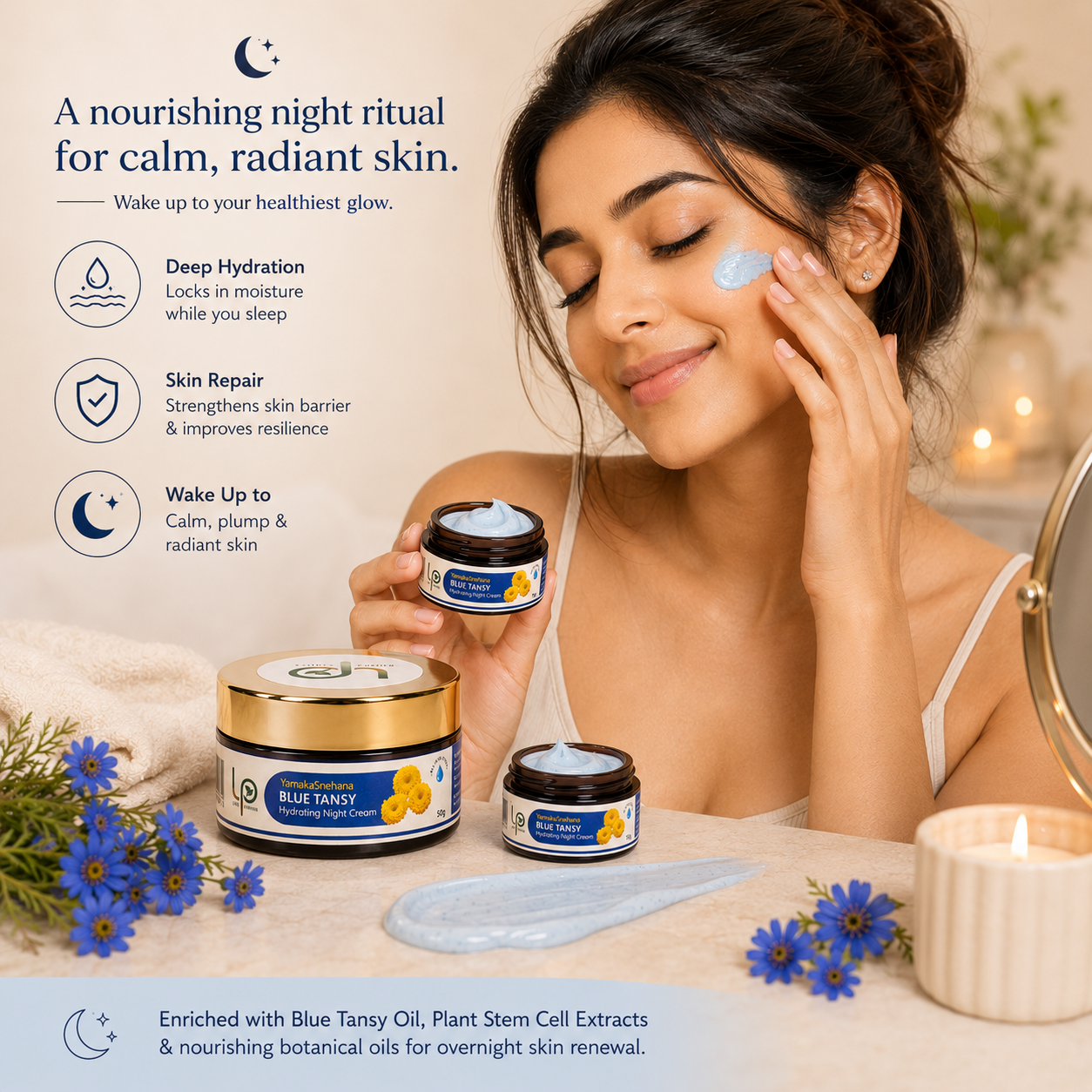 YamakaSnehana  BLUE TANSY CENTELLA HYDRATING NIGHT CREAM