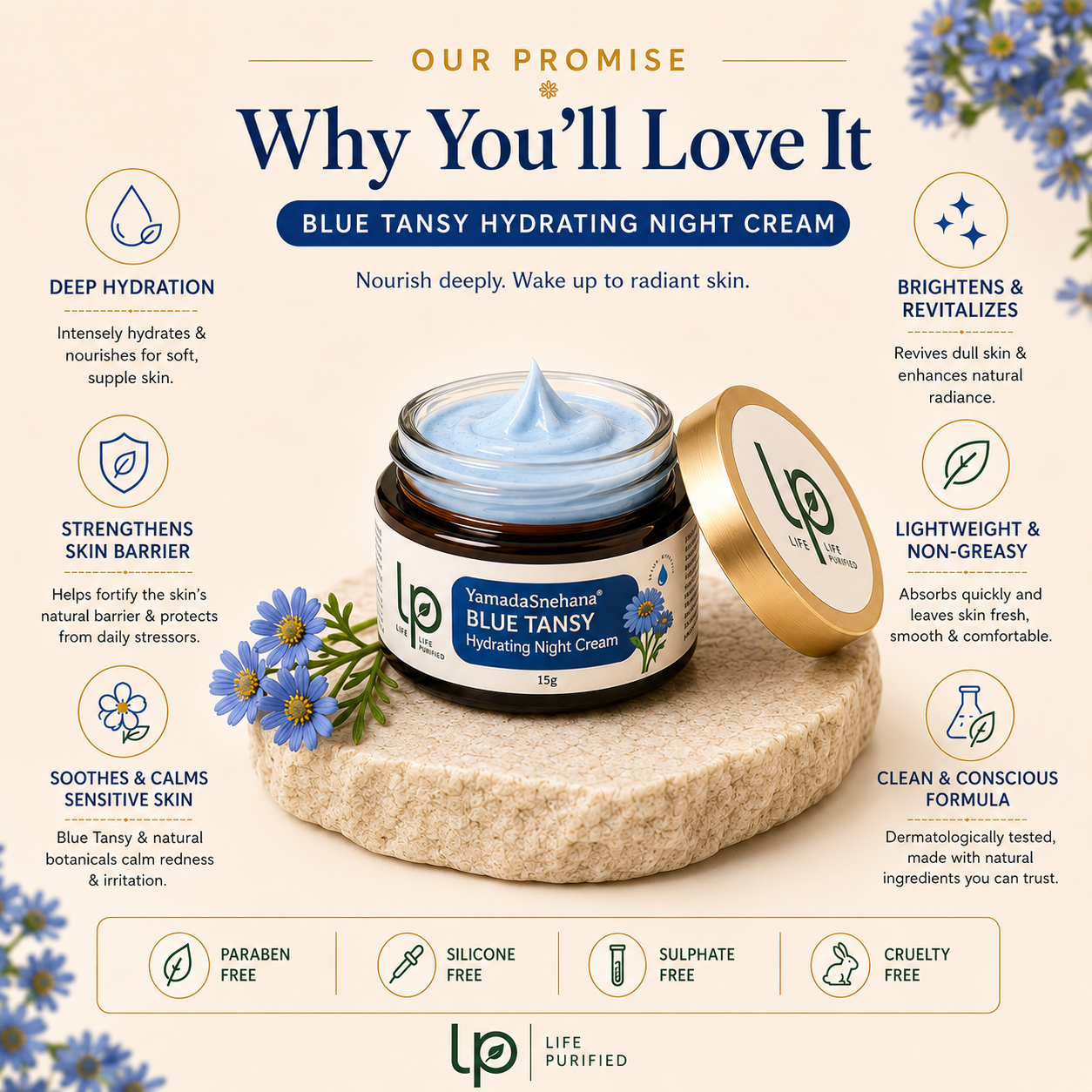 YamakaSnehana  BLUE TANSY CENTELLA HYDRATING NIGHT CREAM
