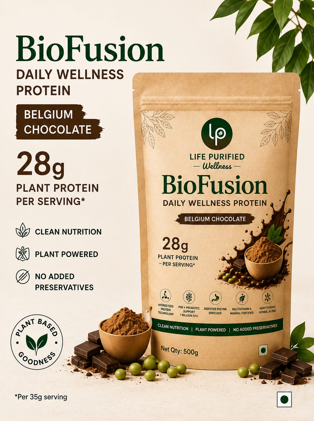 LIFE PURIFIED BioFusion Nano Protein – Daily Wellness Protein | Belgium Chocolate