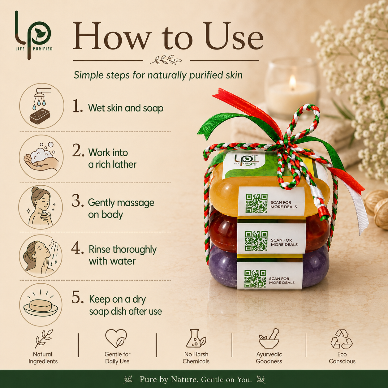 Snanavashyak Ayurvedic Soap Trio - Herbal-Floral-Radiance